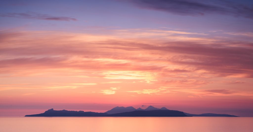 Summer Tranquillity II - The Small Isles of Eigg and Rùm viewed from Smirisary, Moidart